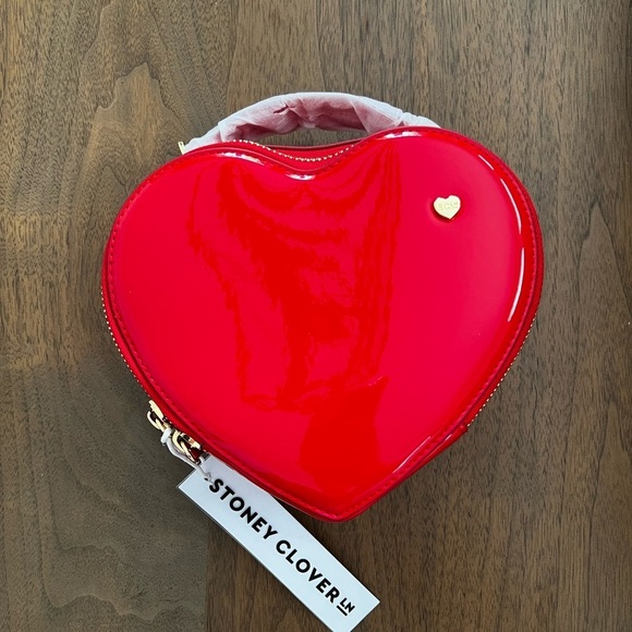 NWT STONE CLOVER LN Heart Shaped Red Faux Patent Crossbody Bag - Picture 2 of 5